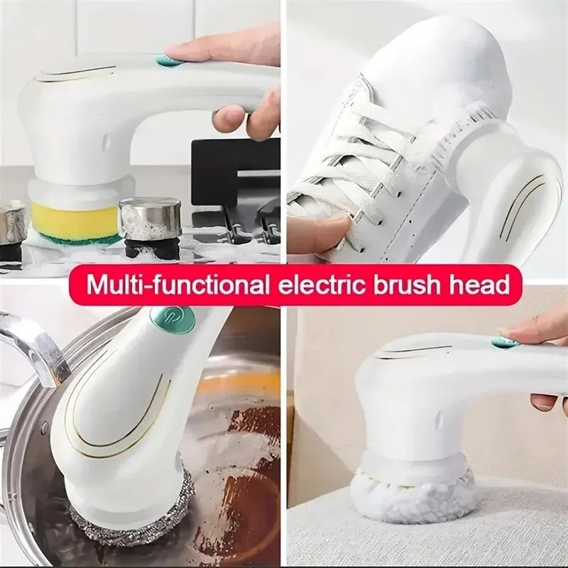 Cepillo de limpieza eléctrico multifuncional cinco en uno para herramientas de limpieza de baño y cocina