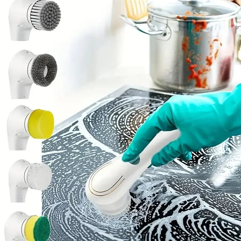 Cepillo de limpieza eléctrico multifuncional cinco en uno para herramientas de limpieza de baño y cocina