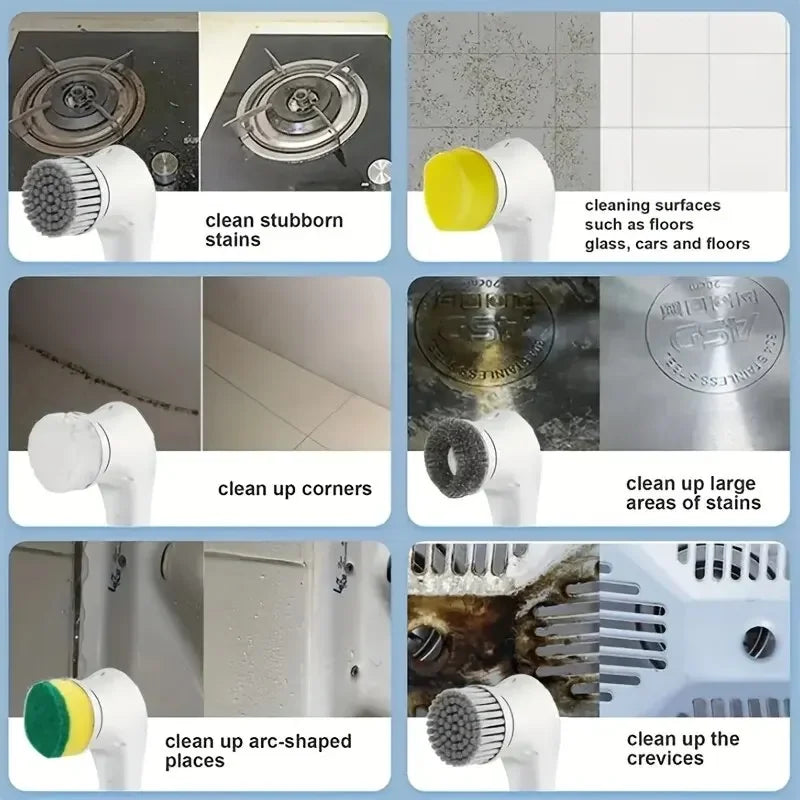 Cepillo de limpieza eléctrico multifuncional cinco en uno para herramientas de limpieza de baño y cocina